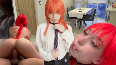 Makima hakim olmak istiyor. Onu 2 kez boşaltır - (Cosplay, Özensiz oral seks, Kovboy kız) - Mewslut